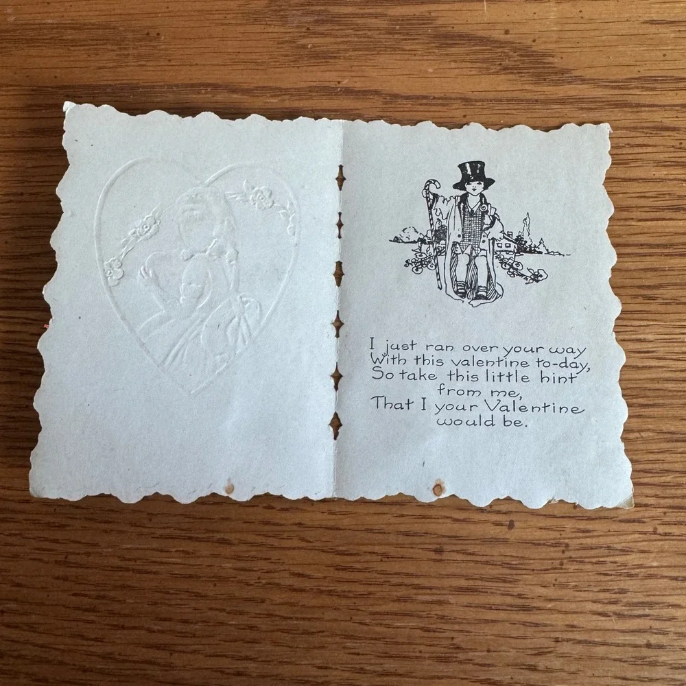 Vintage Valentine Card Girl Holding Heart Embossed Whitman Made Worcester MA USA